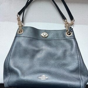 Coach Black Leather Shoulder Bag with Gold Accents